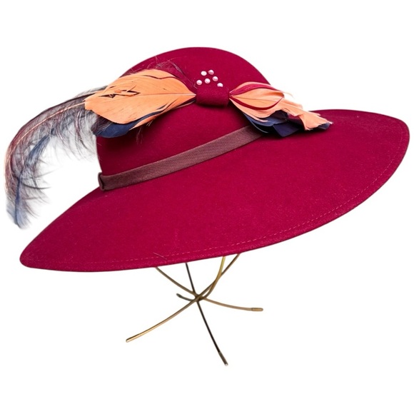 Vintage Burgundy Felt Hat Wide Brim Kurt Jr. by Tom Horn, Small Fit, Occasional - Picture 11 of 11